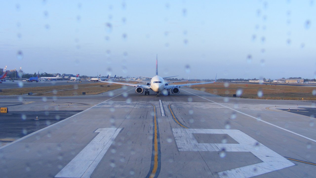 Aircraft waiting for take-off at John Wayne Airport.