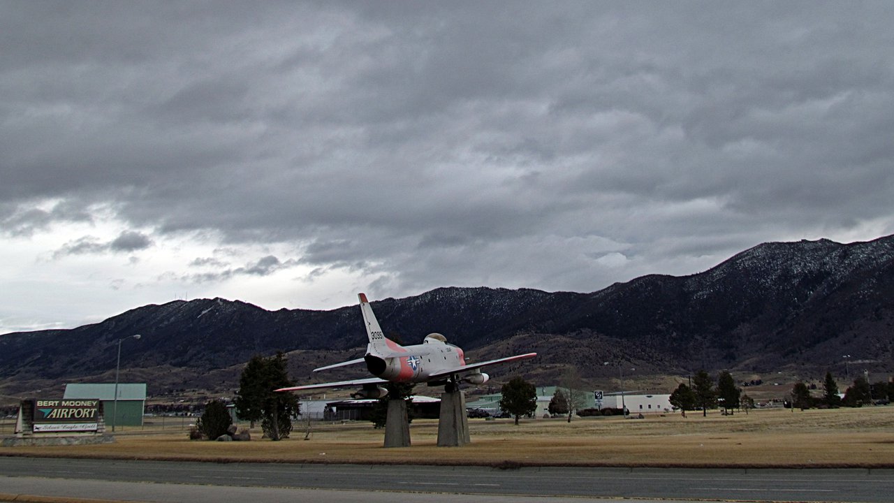 Bert Mooney Airport with Goldflint Mountain in the background.