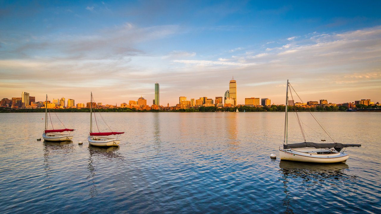 Sailboats on the Charles River in Cambridge.